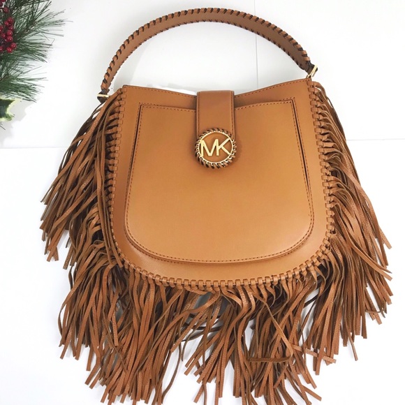 michael kors lillie medium fringed leather shoulder bag